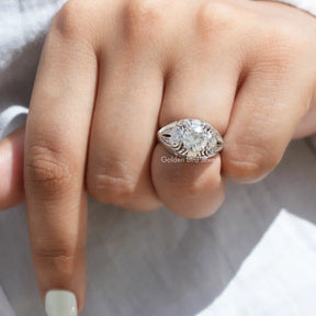 View of Old European Round Cut Moissanite Engagement Ring In Finger