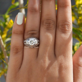 View of Old European Round Cut Vintage Ring In Finger