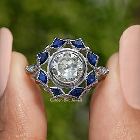Old European Round Cut Bezel Set Moissanite Ring