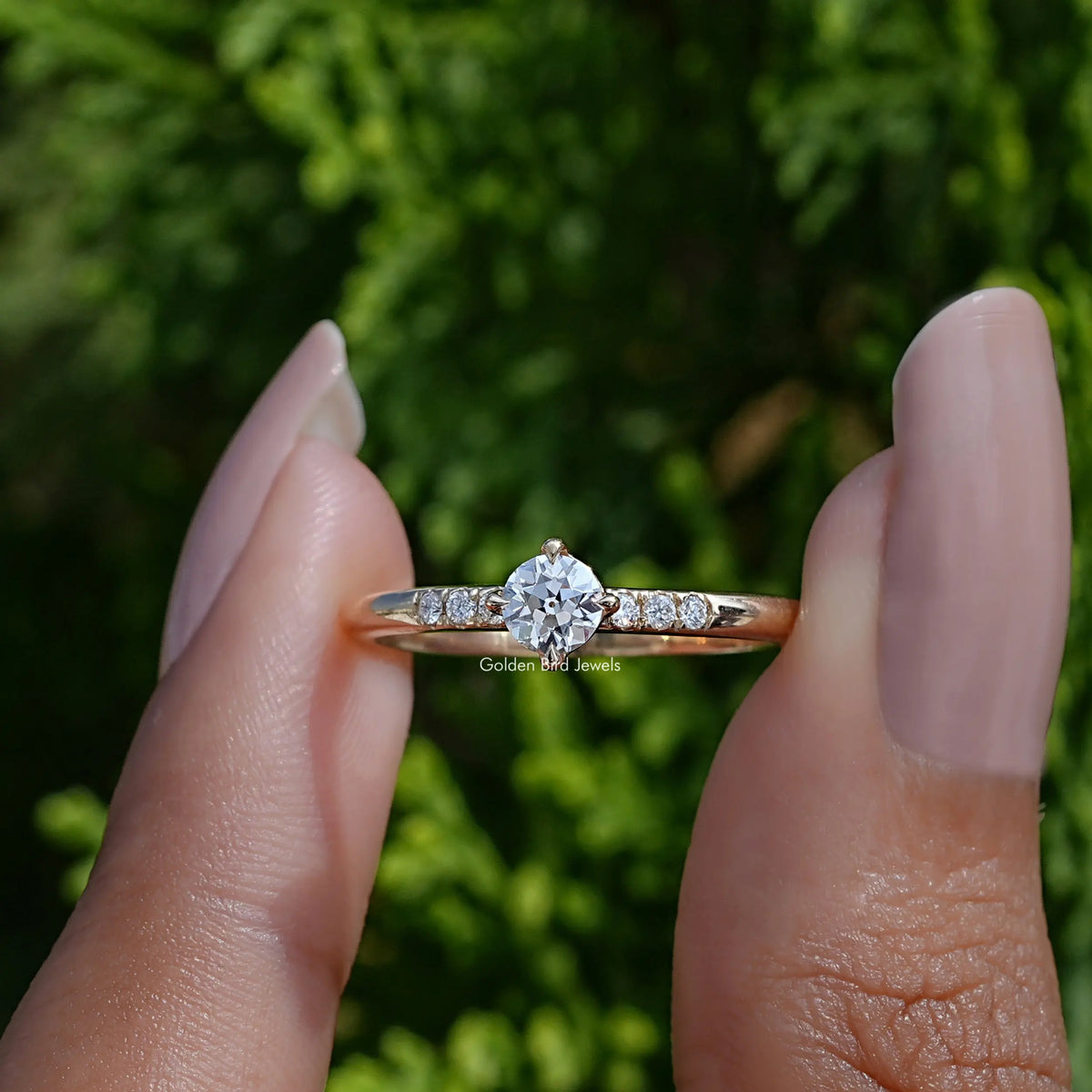 Old European Round Cut Lab Diamond Accent Ring