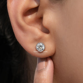 Old European Round Cut Milgrain Bezel Set Earrings