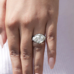 Detailed View of Round Cut Moissanite Art Deco Ring In White Gold