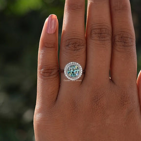 Close-Up View of  Round Cut Halo Bridal Ring In White Gold