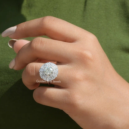 Close-Up View of Moissanite Old European Round Cut Cluster Ring In White Gold