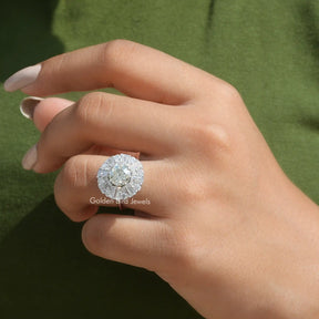 Close-Up View of Moissanite Old European Round Cut Cluster Ring In White Gold