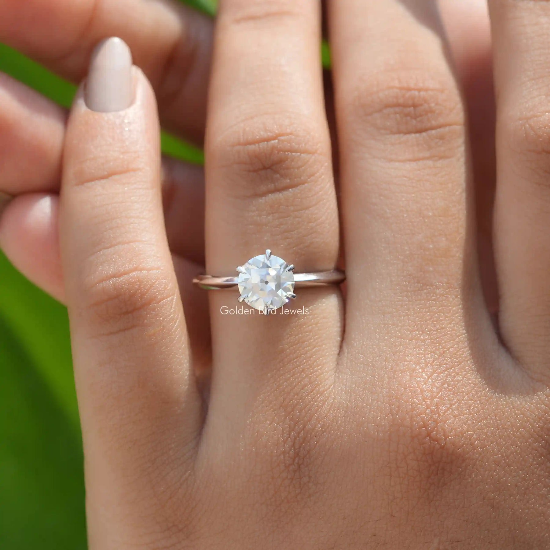 [Moissanite OEC Round Cut Solitaire Ring In 14K White Gold]-[Golden Bird Jewels]