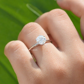 View of Old European Round Cut Moissanite Ring In White Gold