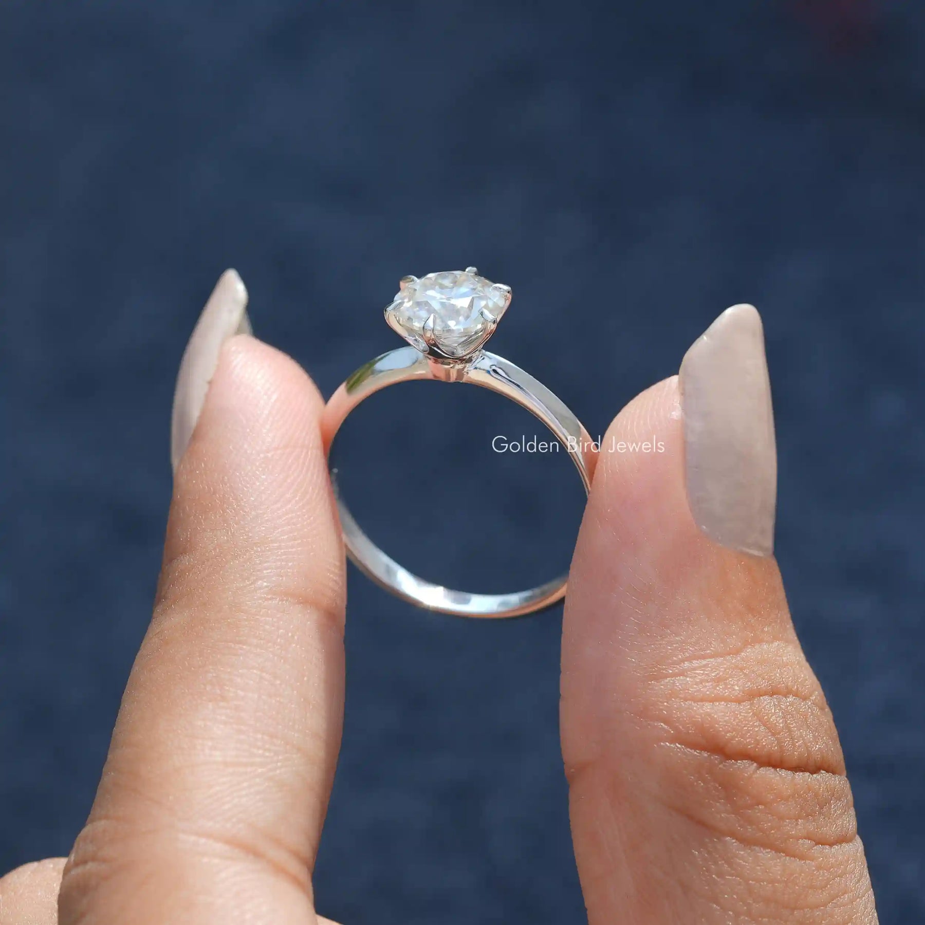 [Moissanite OEC Round Cut Proposal Ring]-[Golden Bird Jewels]