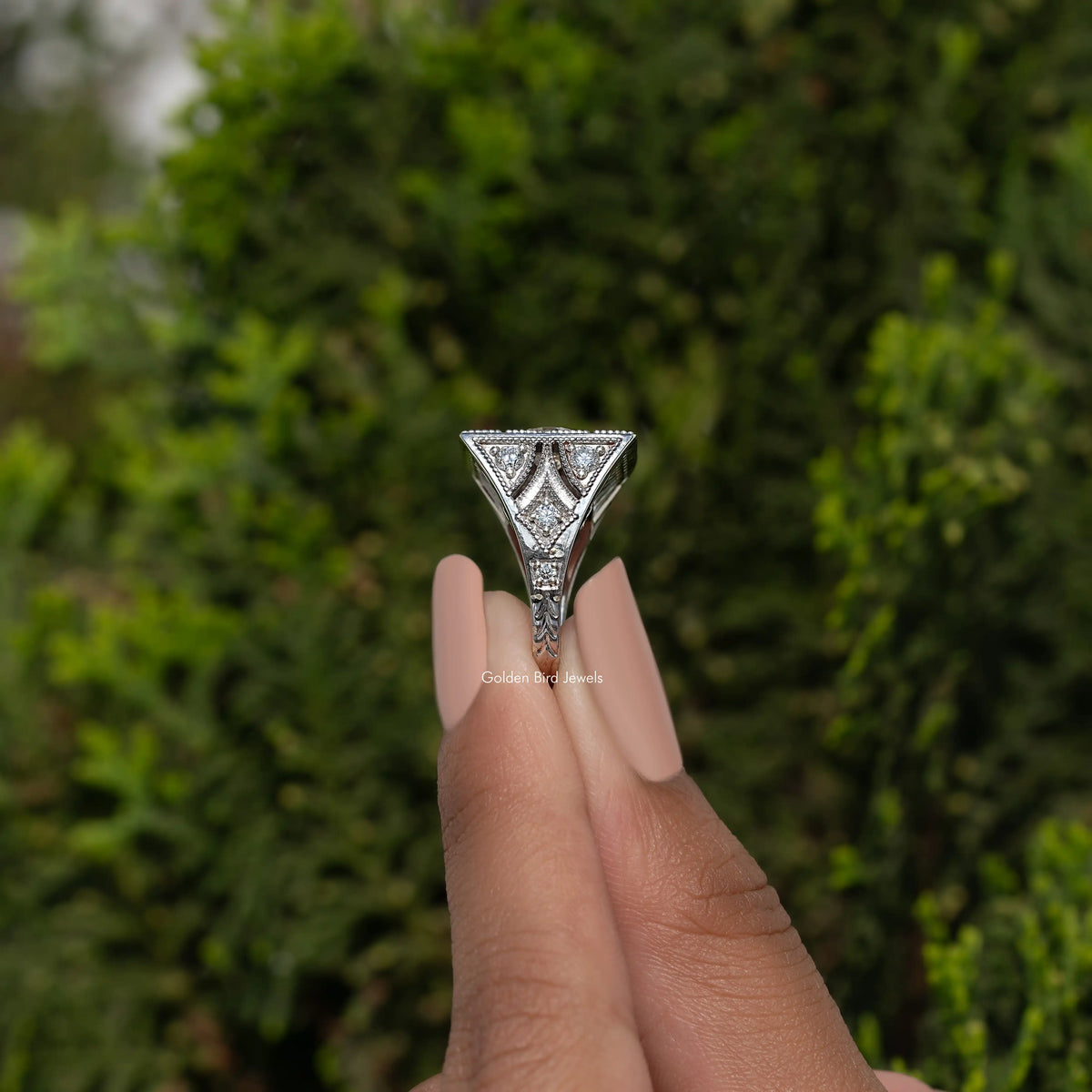 Old European Round Cut Art Deco Square Moissanite Ring