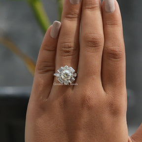 View of Old European Round Cut Moissanite Engagement Ring In Finger