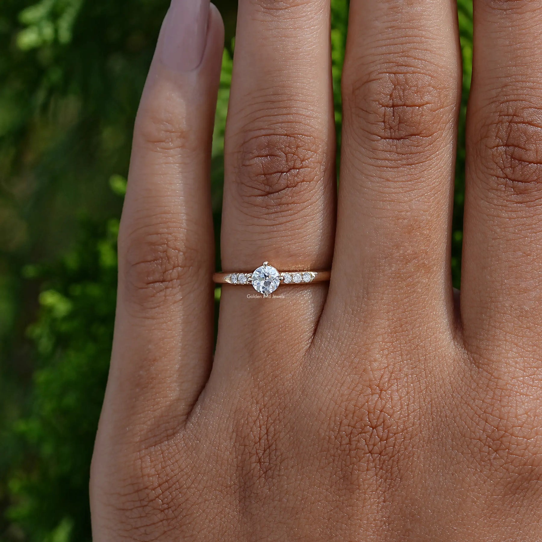 Old European Round Cut Lab Diamond Accent Ring