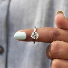 In finger front View of Round Cut Solitaire Diamond Ring