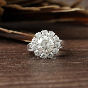 View of Old European Round Cut Floral Style Vintage Ring