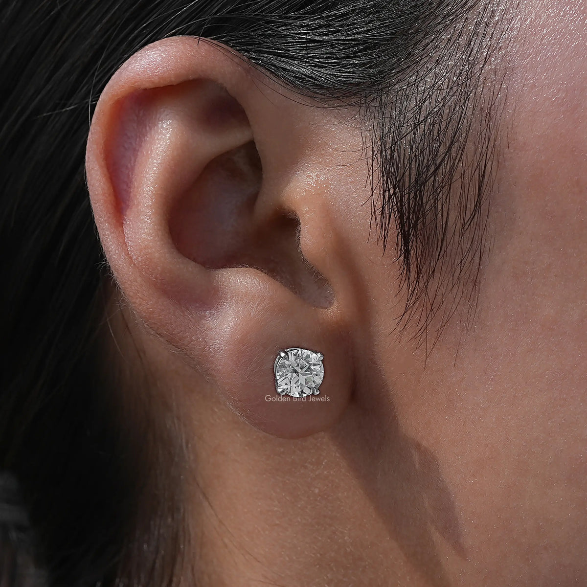 Close View of Lab-Grown Diamond  Stud Earrings