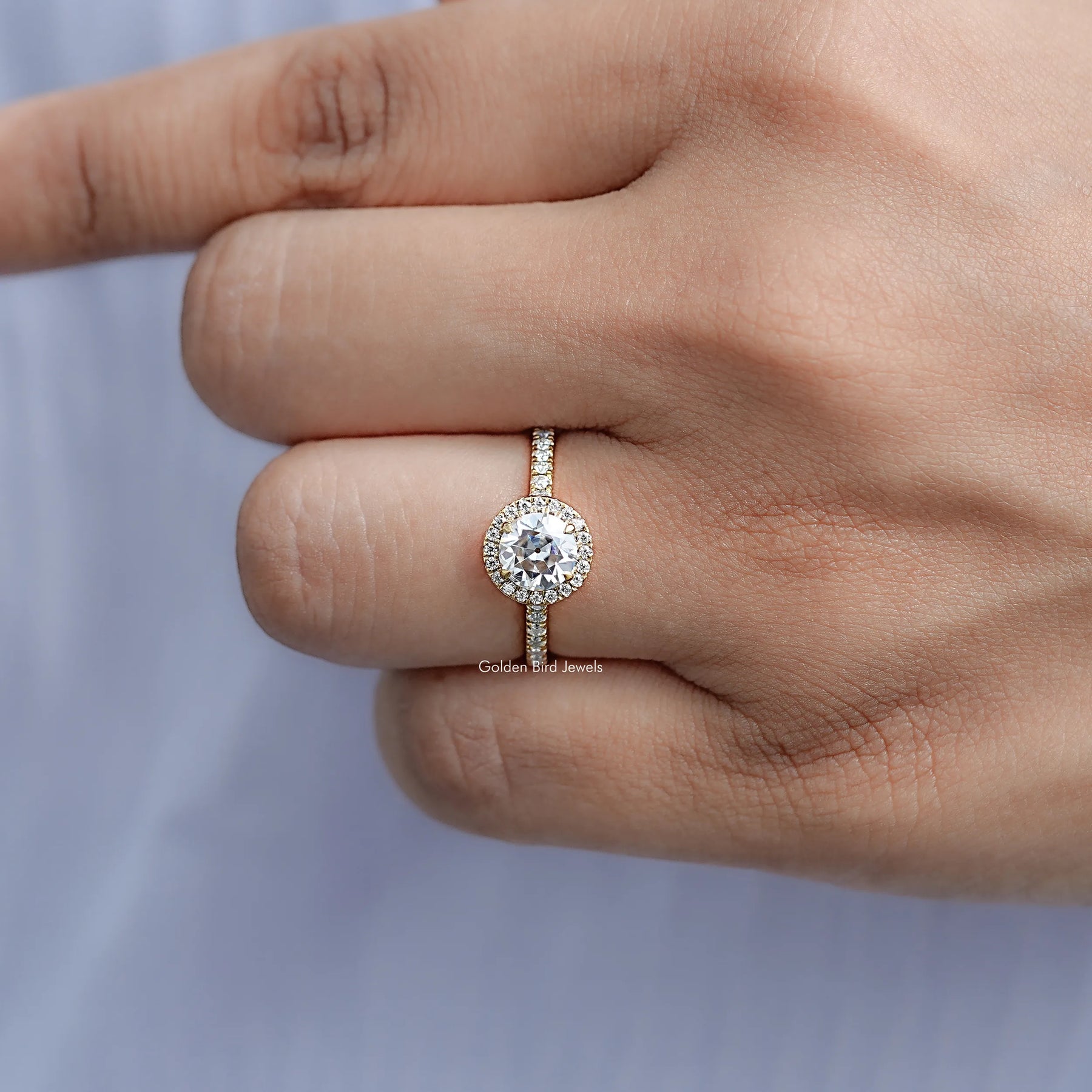 Old European Round Moissanite Halo Accent Ring