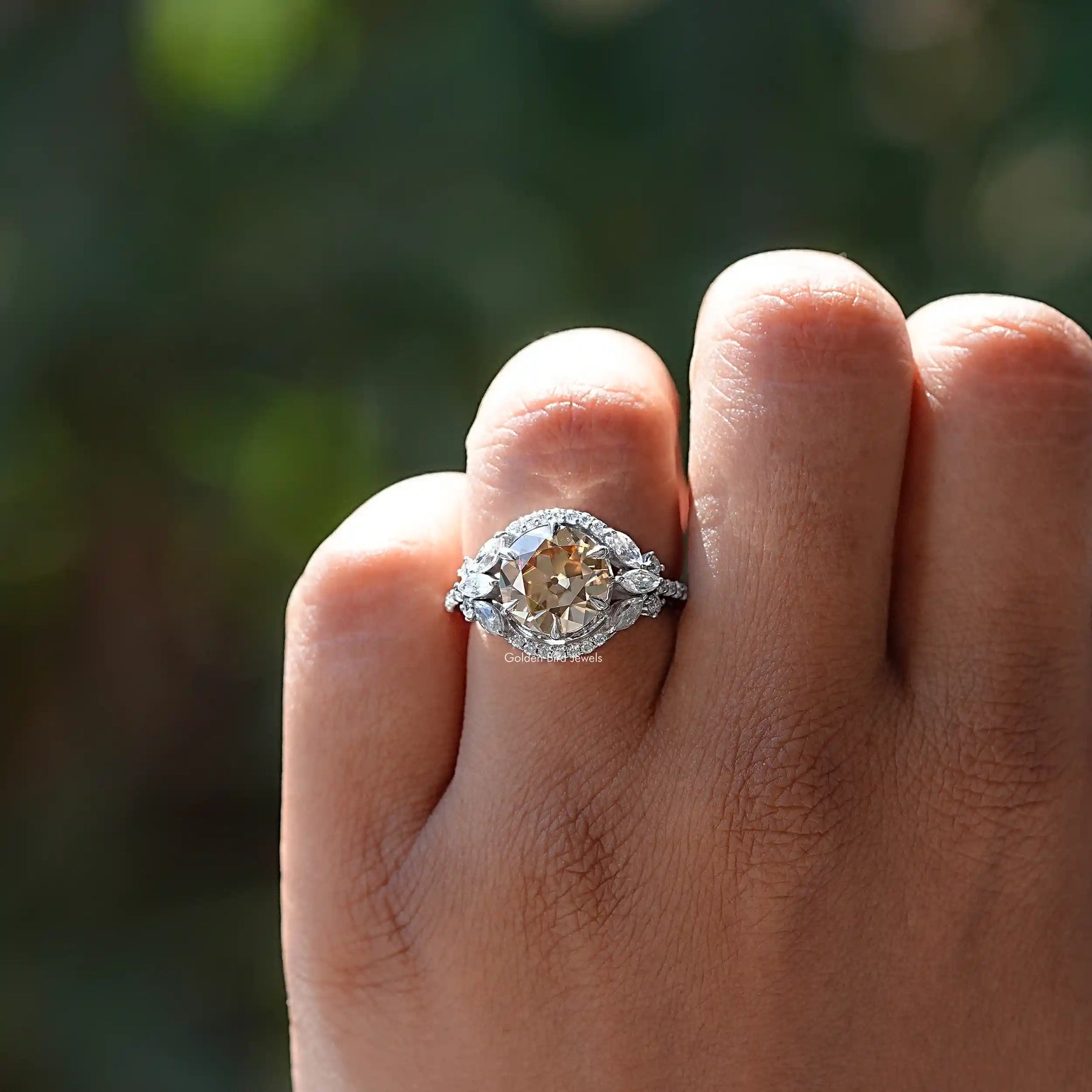 Old European Round Cut Halo Cluster Ring