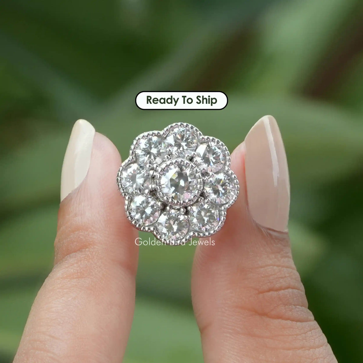 [Old European Round Cut Moissanite Halo Ring]-[Golden Bird Jewels]