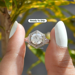 [Old European Round Cut Prong Set Moissanite Ring]-[Golden Bird Jewels]