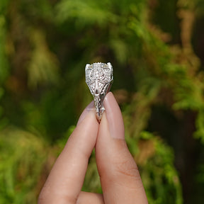 Side View of Old European Round Moissanite Ring In two fingers