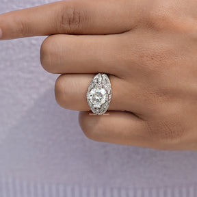 Detailed View of Old European Round Cut Moissanite Ring In White Gold