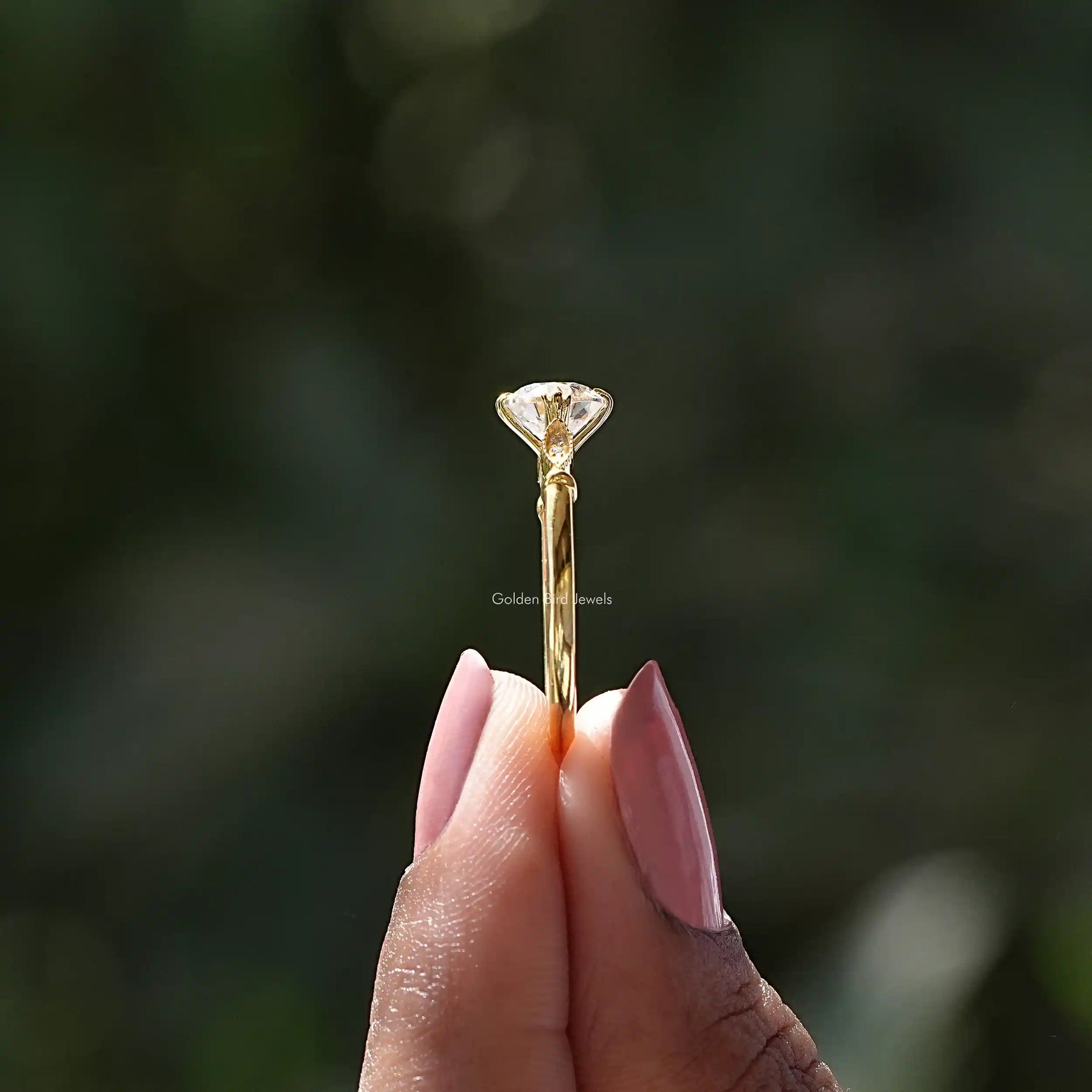 [Round Cut Accent Stone Engagement Ring]-[Golden Bird Jewels]