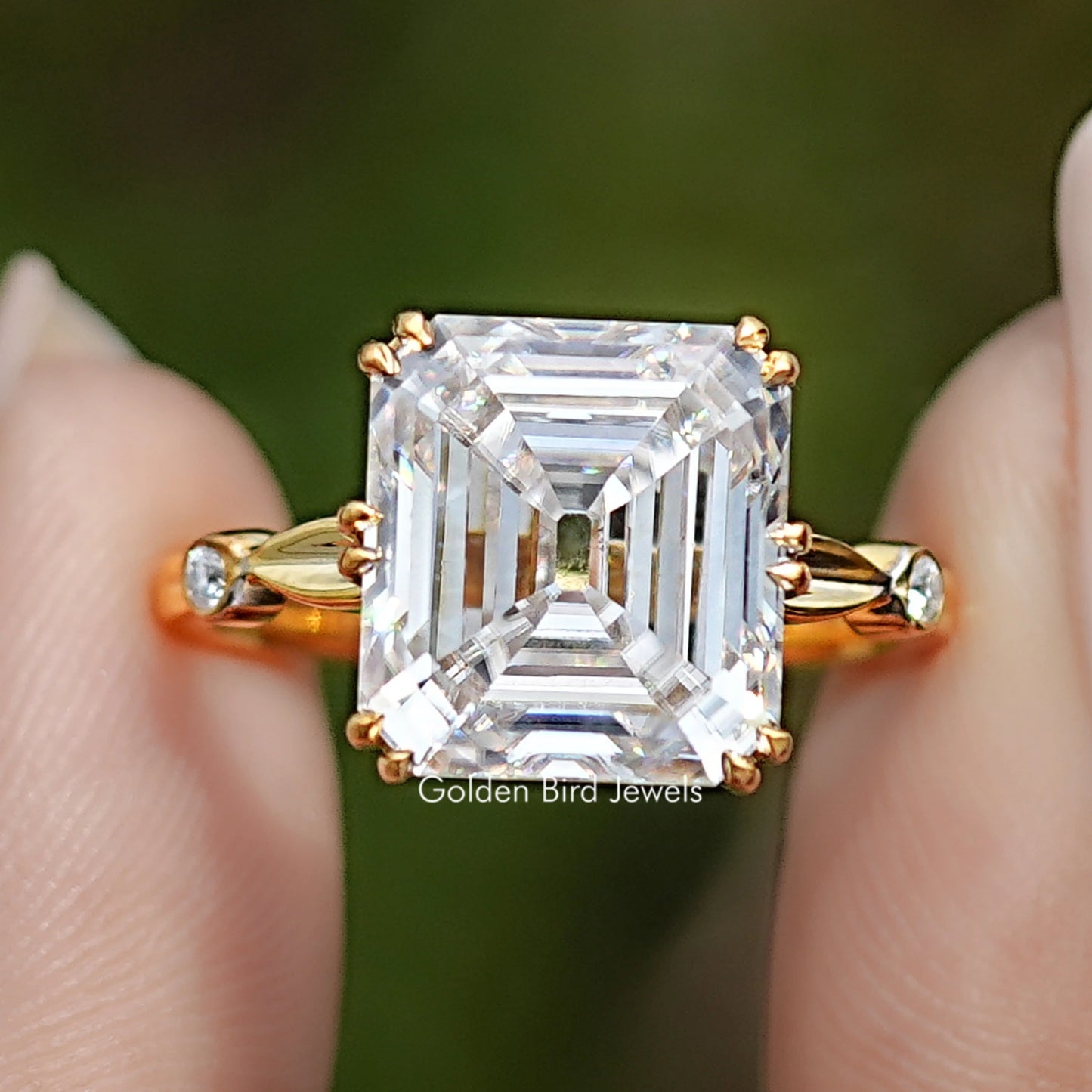 Front view of Old Mine Asscher Moissanite Solitaire Ring