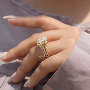 Detailed View of Old Mine Asscher Cut Moissanite Ring In Yellow Gold