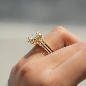 Asscher And Marquise Cut Cluster Engagement Ring In 14K Yellow Gold 