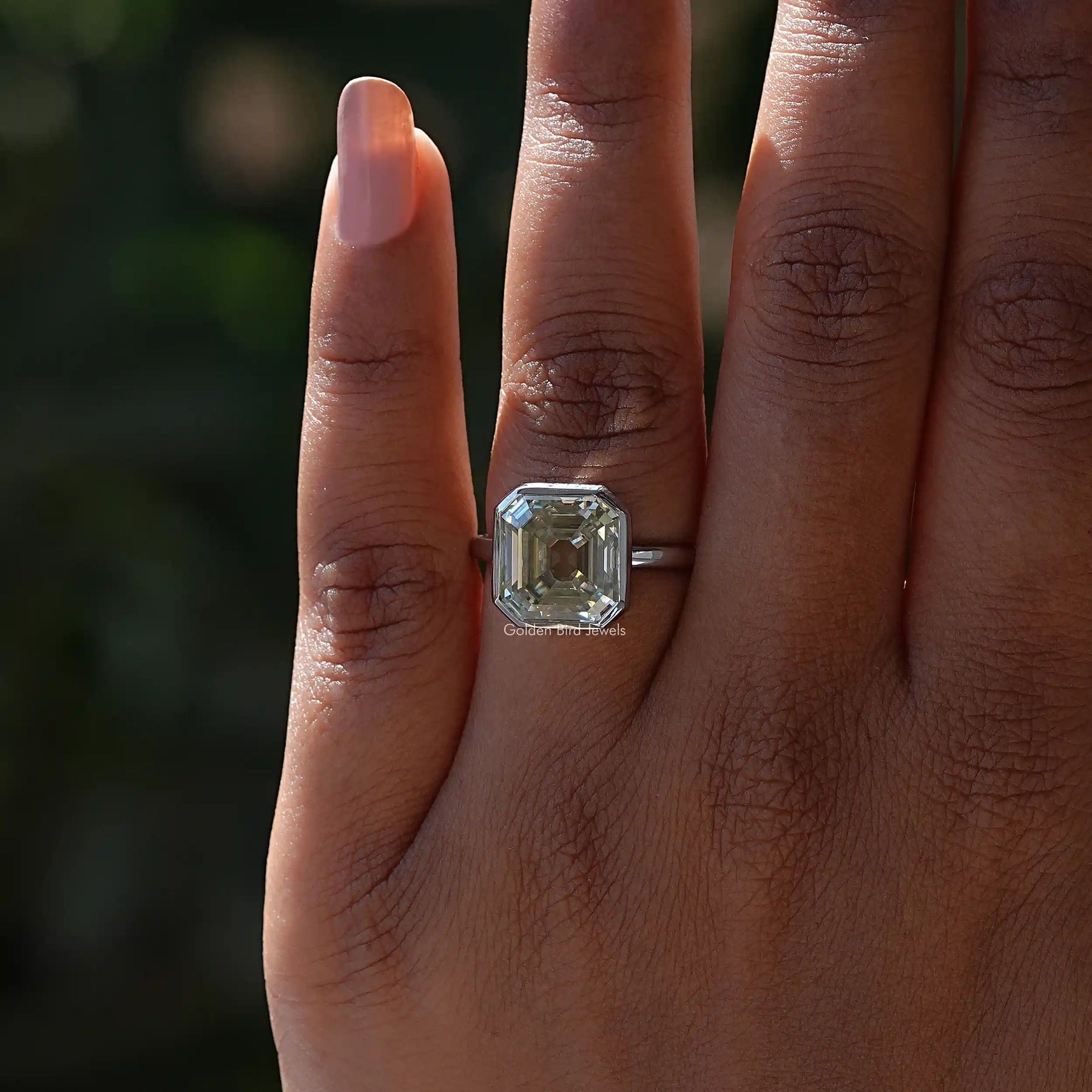 [Old Mine Asscher Cut Moissanite Ring]-[Golden Bird Jewels]