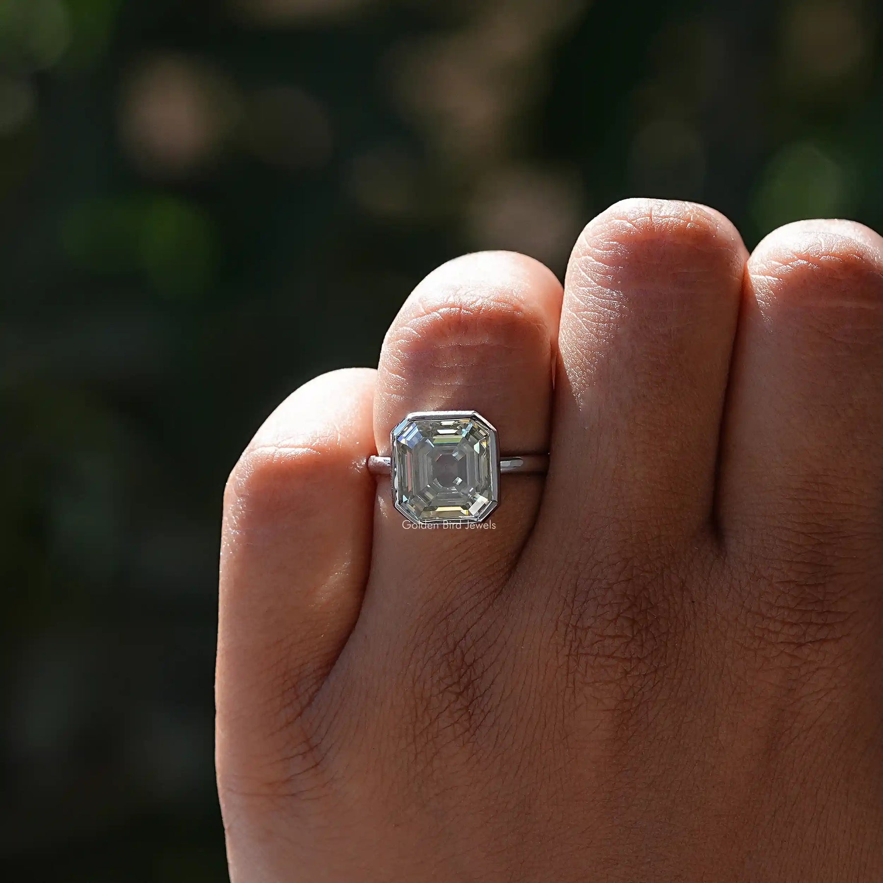 [Colorless Asscher Cut Moissanite Ring]-[Golden Bird Jewels]