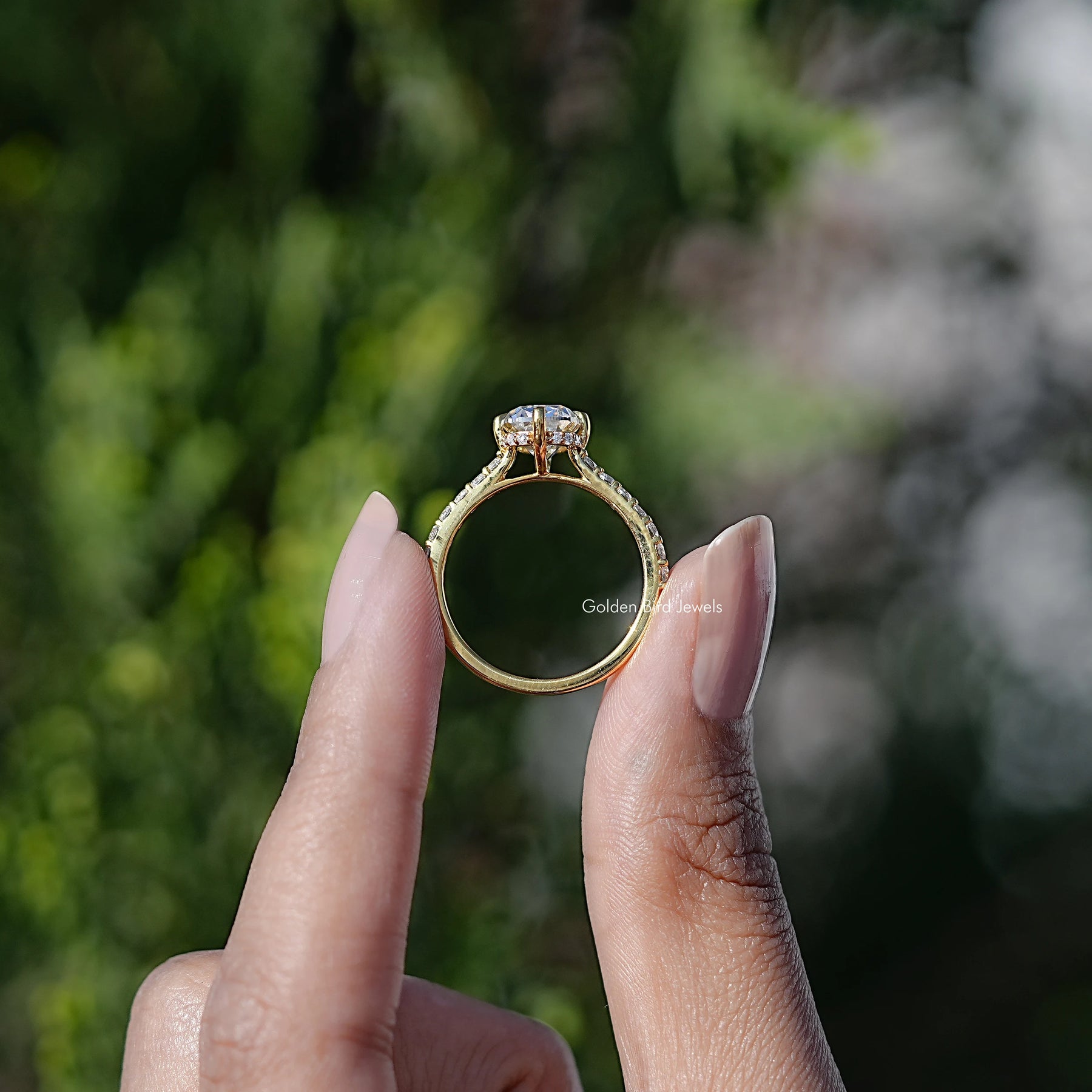 Old Mine Cushion Moissanite Accent Stone Ring