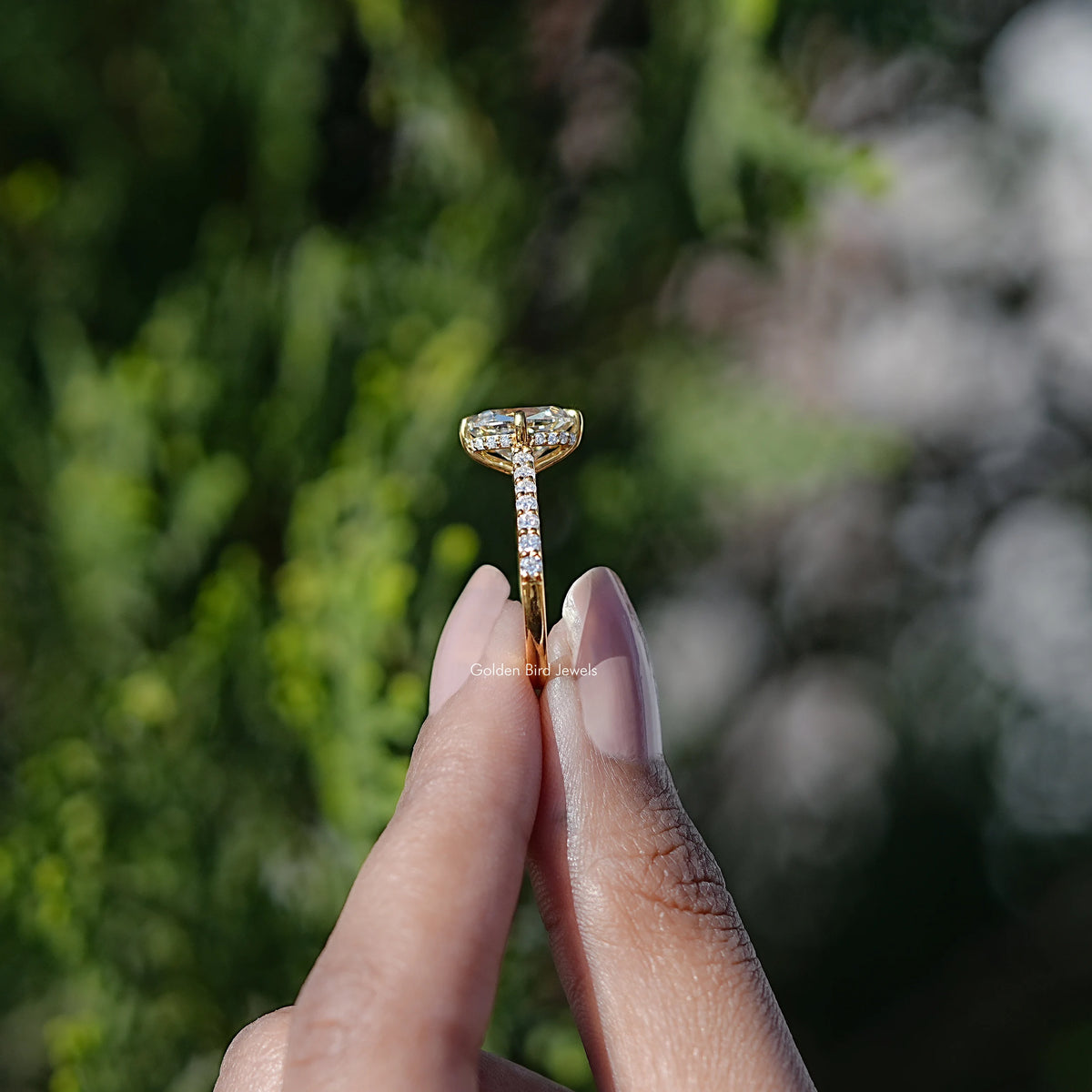 Old Mine Cushion Moissanite Accent Stone Ring