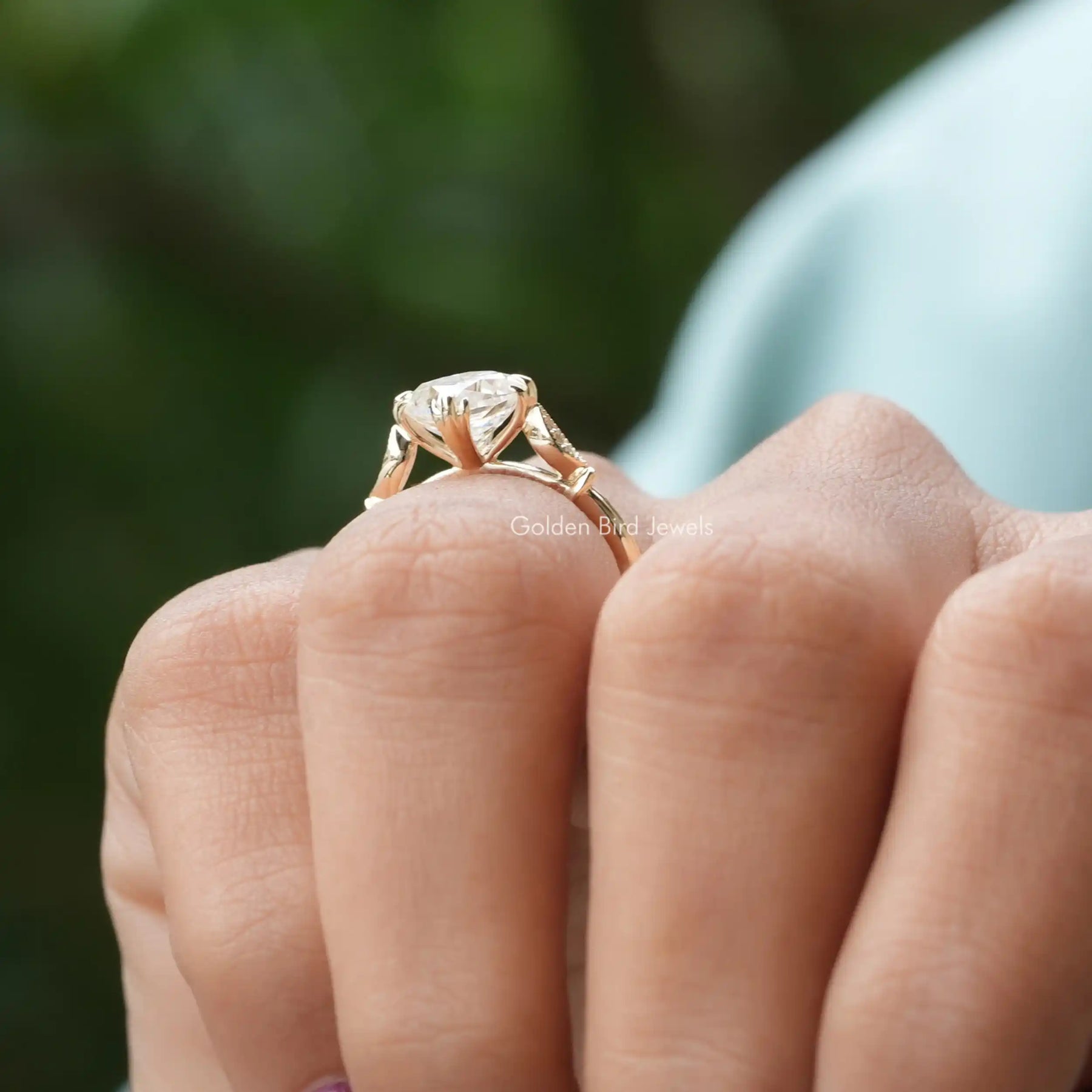 [Cushion Cut Moissanite Ring In 14K White Gold]-[Golden Bird Jewels]