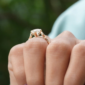 View of Cushion Cut Moissanite Ring In Yellow Gold