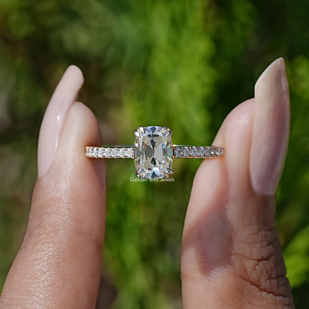 Old Mine Elongated Cushion Cut Moissanite Ring