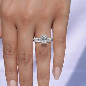 Close-Up View of Diamond Old Mine Cushion Cut Ring Set