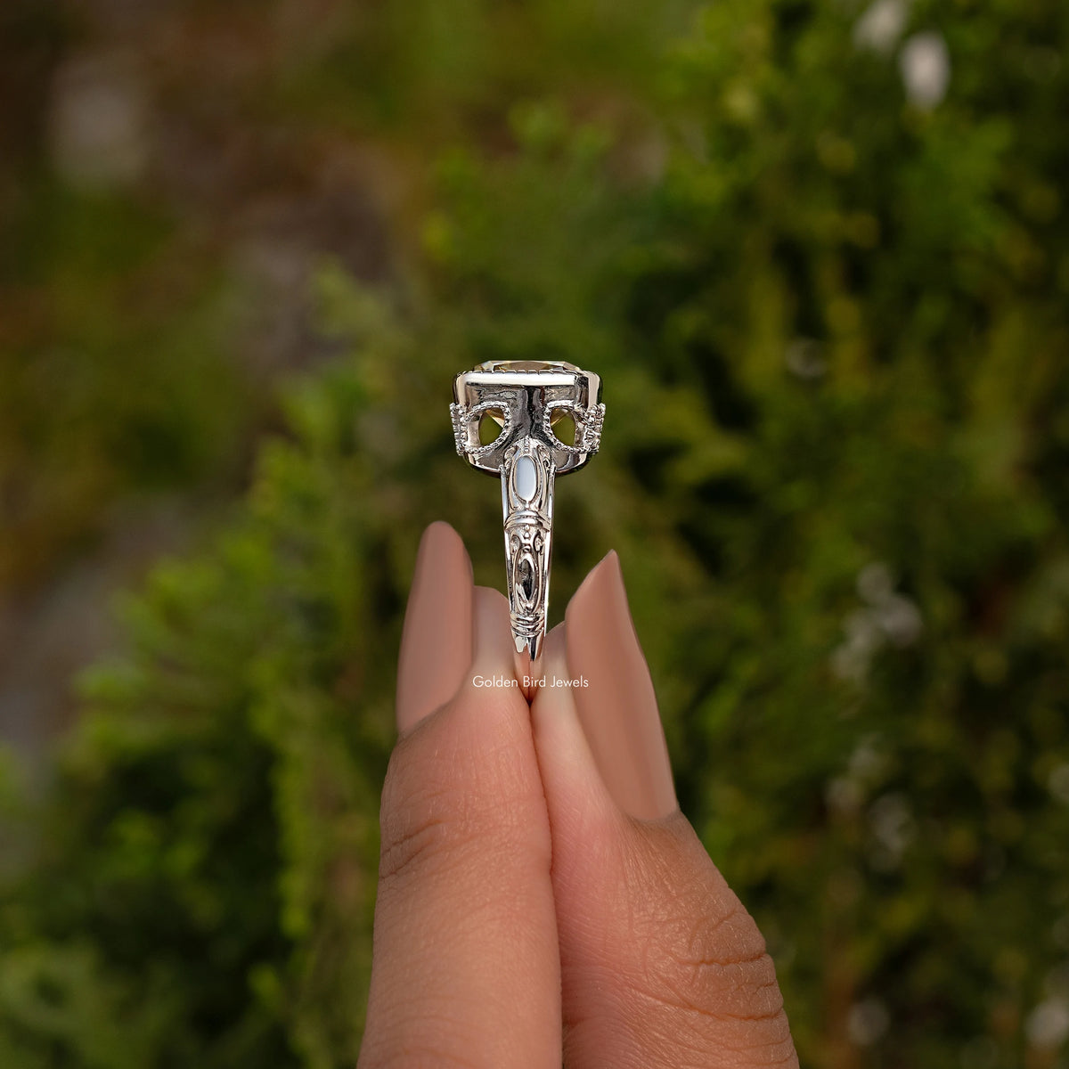 Old Mine Cushion Cut Moissanite Solitaire Ring