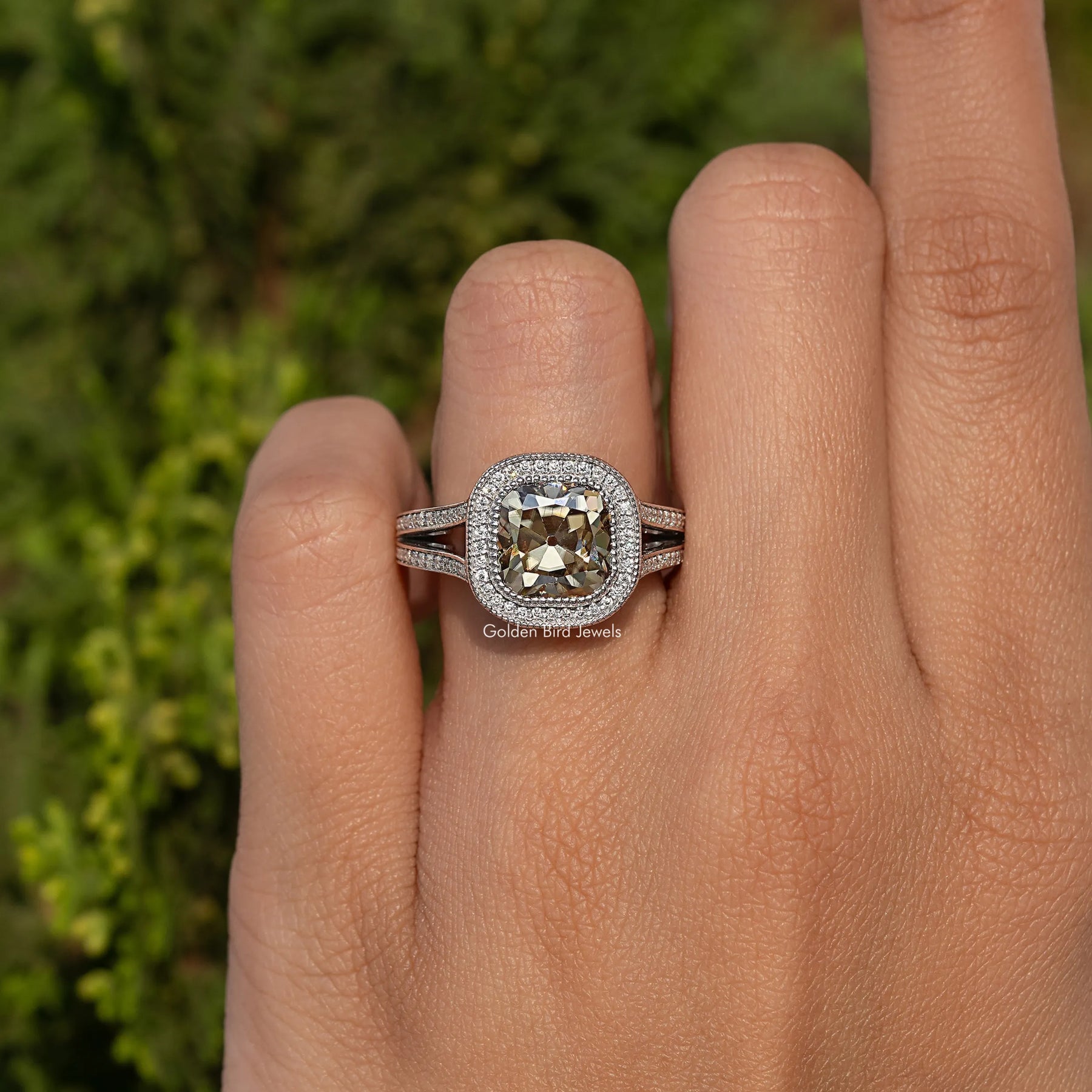 Old Mine Cushion Cut Moissanite Halo Ring