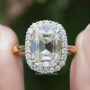 Front view of Old Mine Cushion Cut Moissanite Halo Ring	