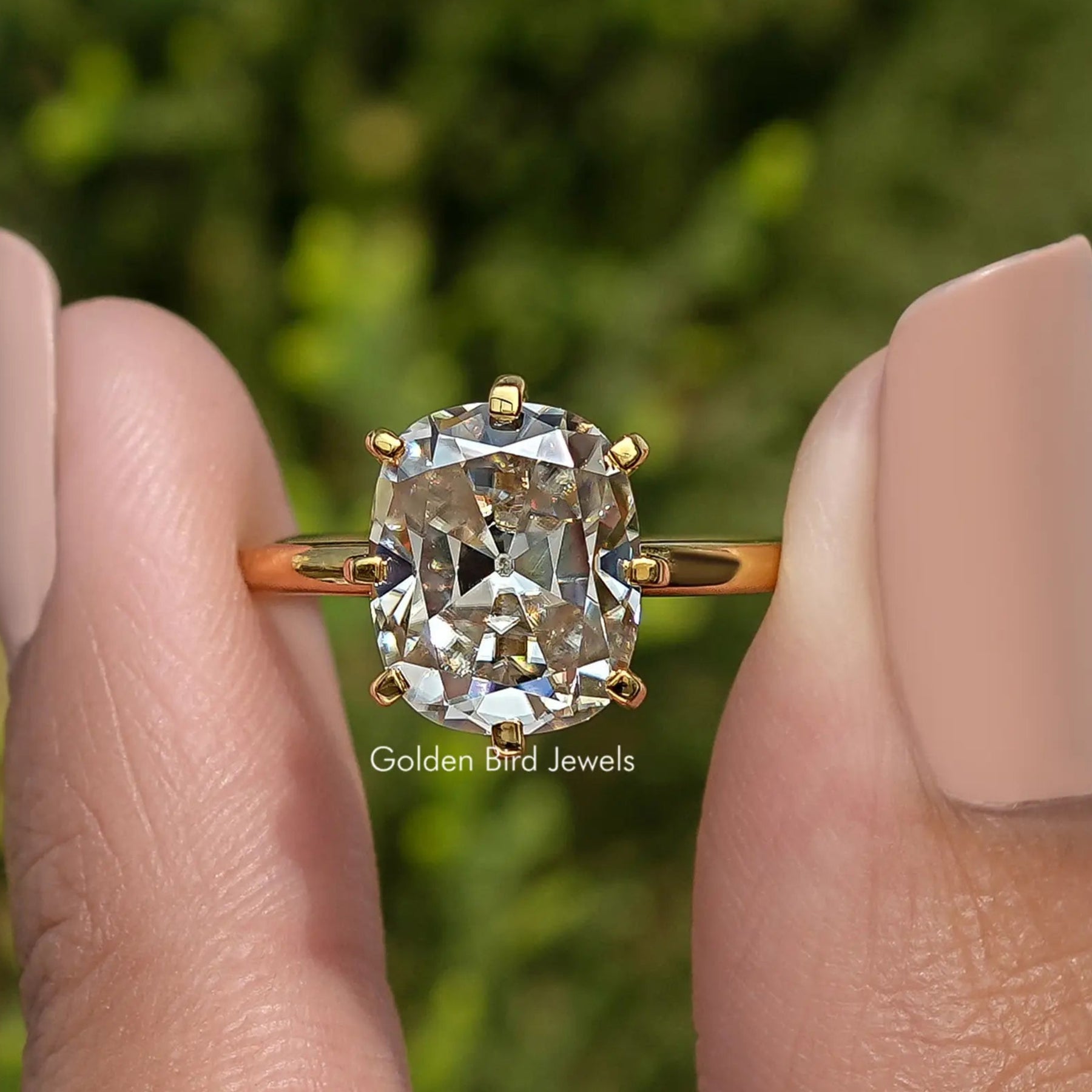Old Mine Cushion Cut Moissanite Prong Set Solitaire Ring