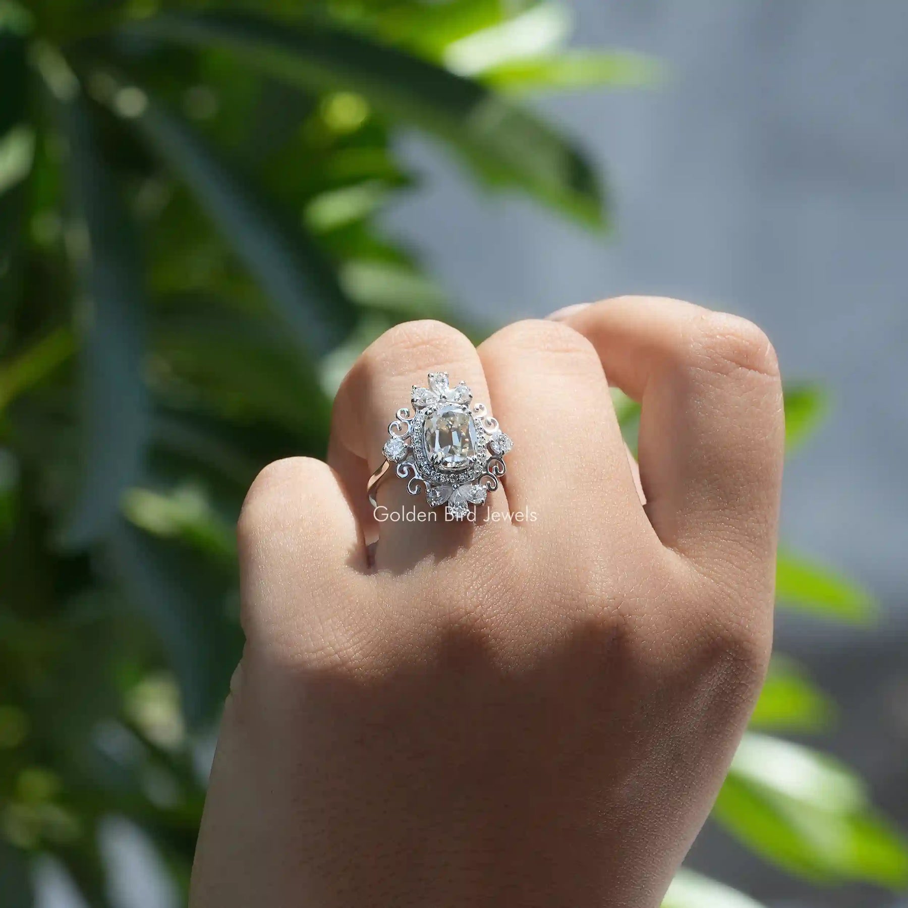 [Moissanite Old Mine Cushion Cut Vintage Ring]-[Golden Bird Jewels]