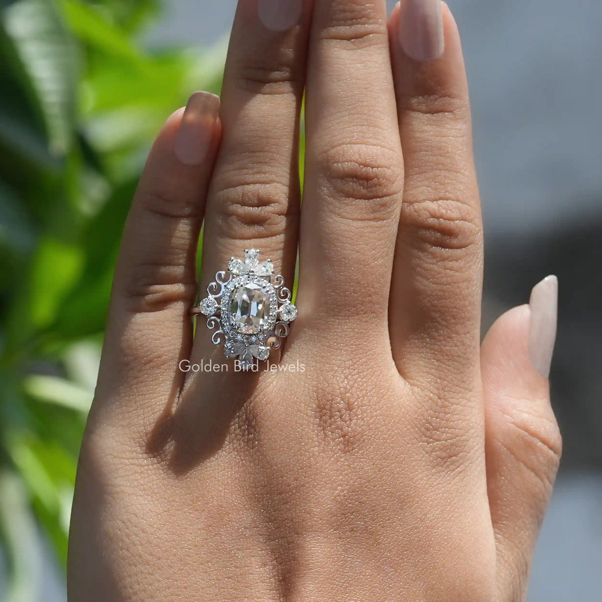 [Moissanite Vintage Style Old Mine Cushion Cut Ring]-[Golden Bird Jewels]