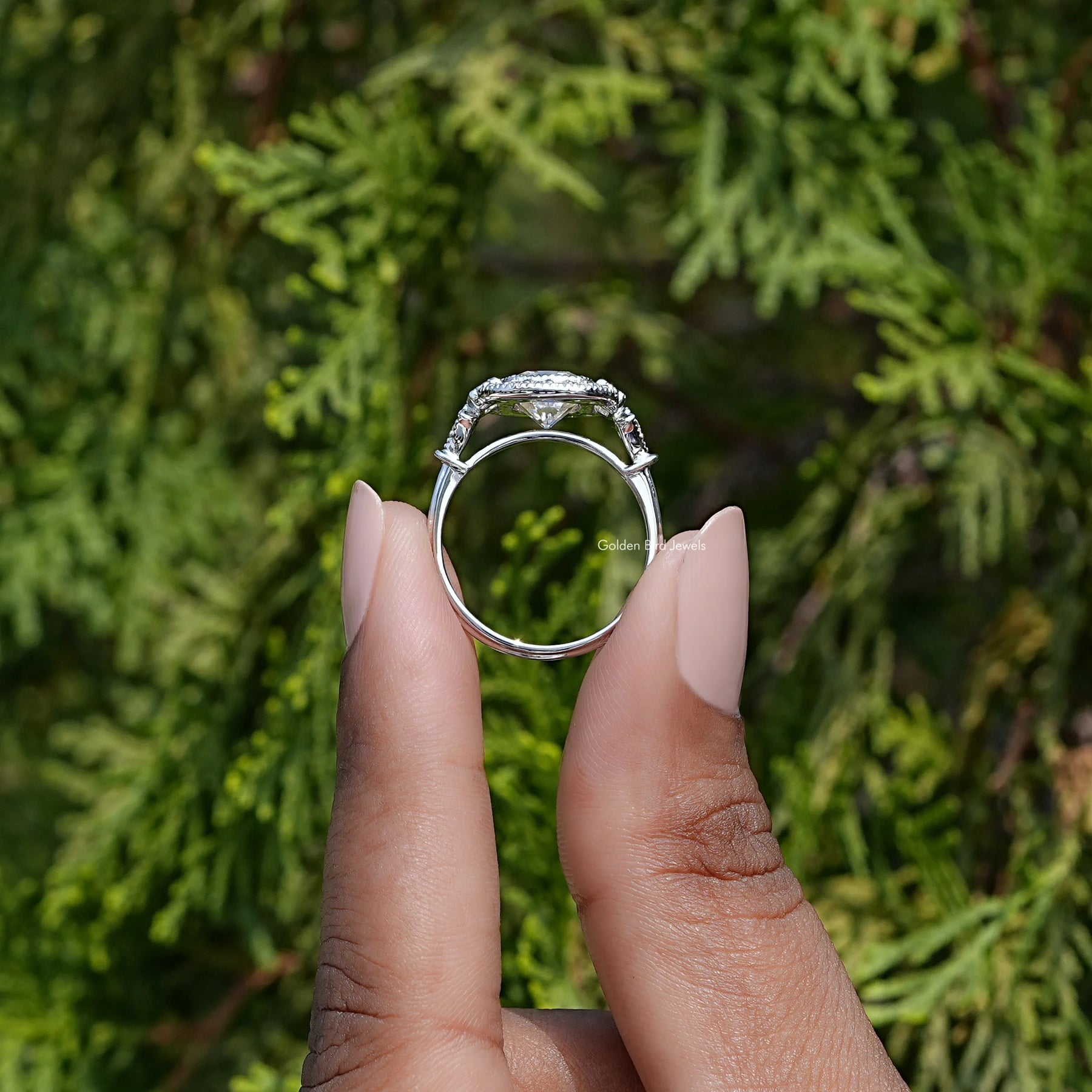 Old Mine Cushion Cut Moissanite Halo Accent Ring