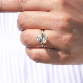 Cushion Cut Moissanite Ring In finger