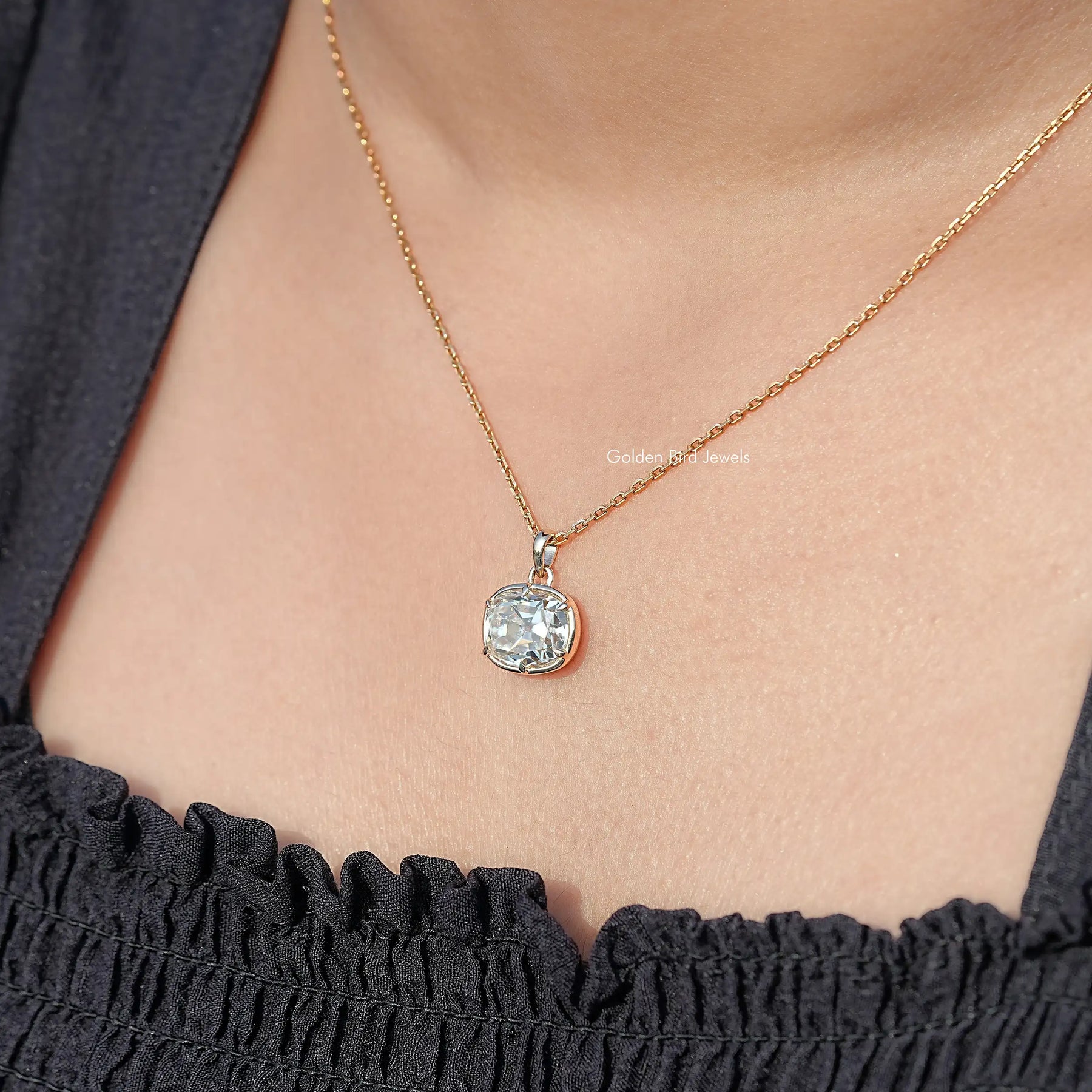 Old Mine Cushion Moissanite Solitaire Pendant