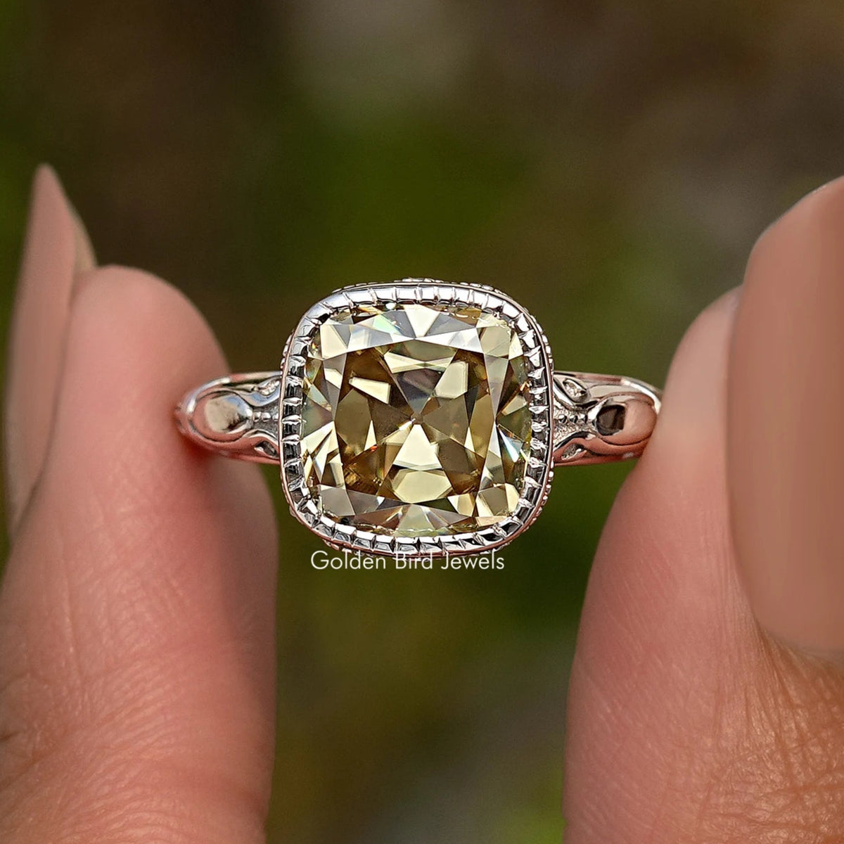 Old Mine Cushion Cut Moissanite Solitaire Ring