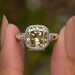 Old Mine Cushion Cut Moissanite Solitaire Ring