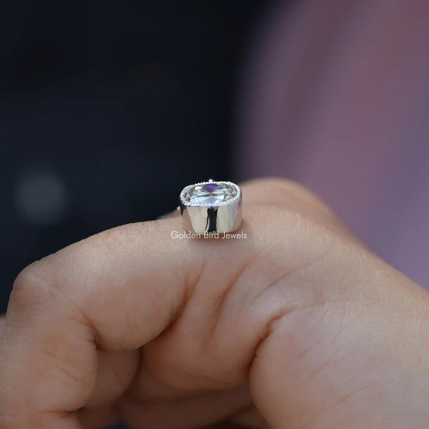 Full view of moissanite pendant in unique shape 