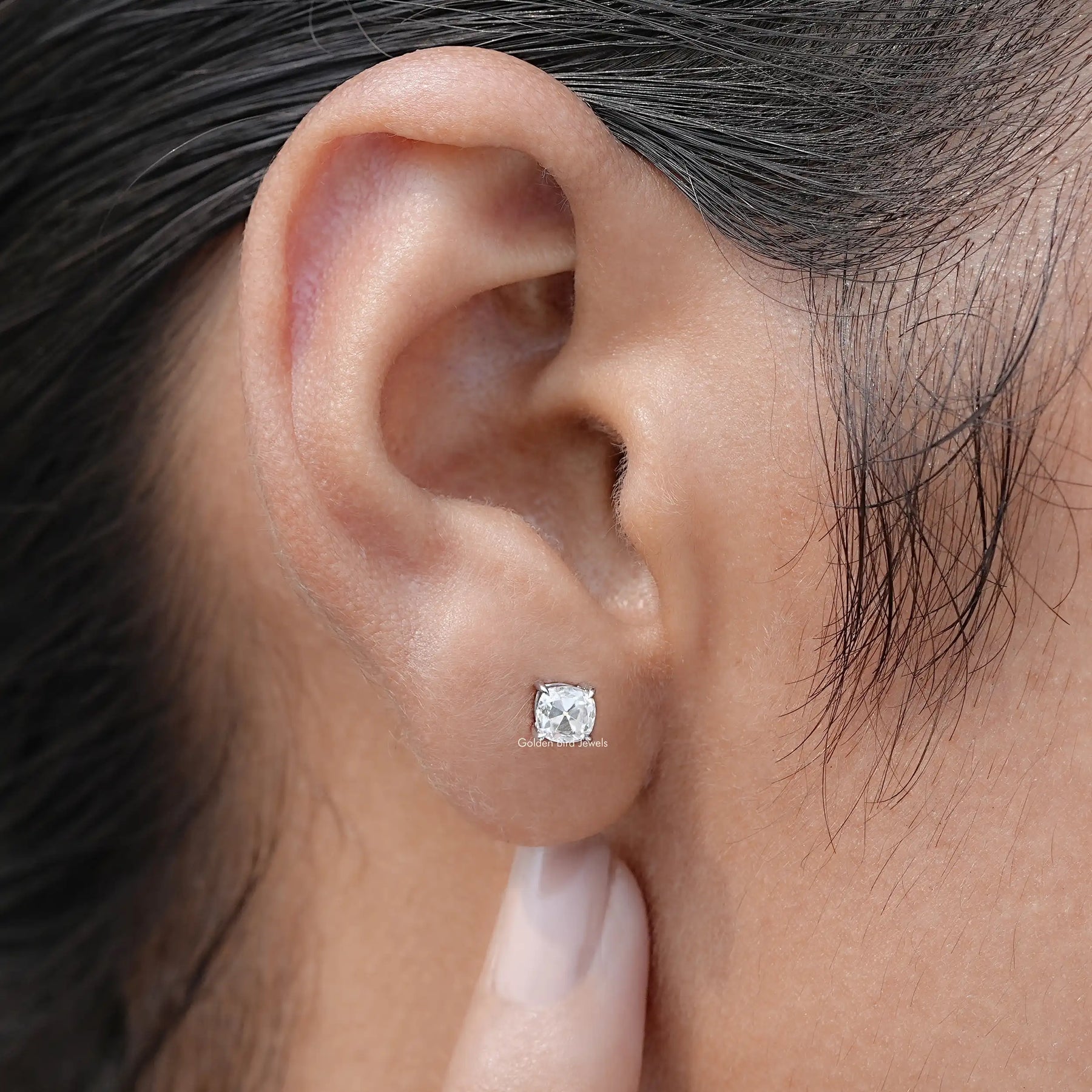 Old Mine Cushion Cut Moissanite Stud Earrings