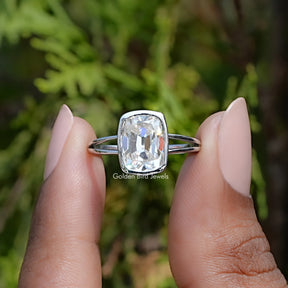 Old Mine Cushion Cut Moissanite Split Shank Ring